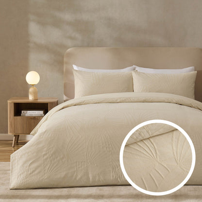 Alanna Linen Look Jacquard 100% Cotton Duvet Cover & Pillowcase Set - Natural - DUSK