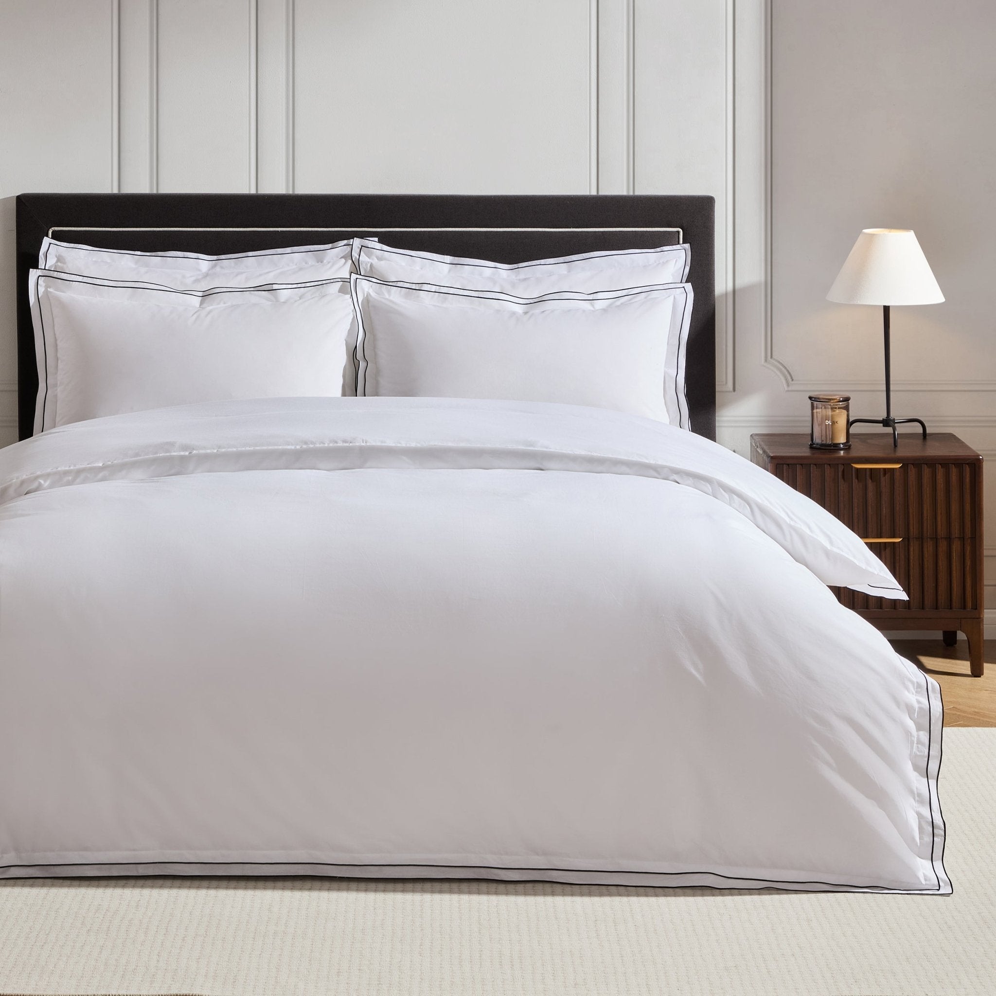 Alessia 300 Thread Count Embroidered Edge Duvet Cover - White/Black - DUSK