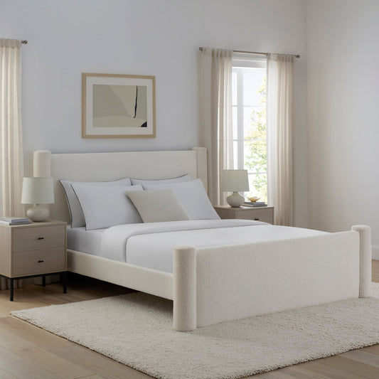 Alexandria Pillar Bed Frame - Boucle Ivory - DUSK