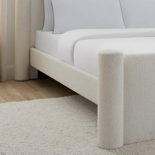 Alexandria Pillar Bed Frame - Boucle Ivory - DUSK