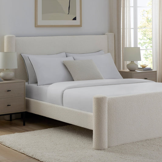 Alexandria Pillar Bed Frame - Boucle Ivory - DUSK