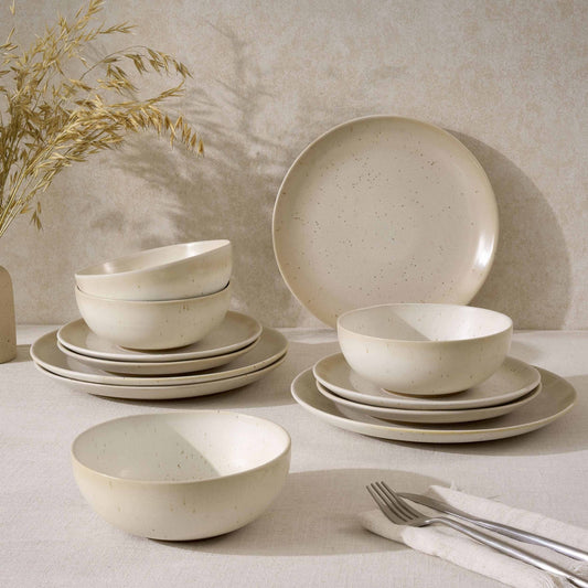 Alfredo Speckled Stoneware 12 Piece Dinner Set - Natural - DUSK