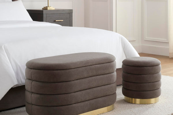 Almondbury Panelled Ottoman and Stool Set - Taupe - DUSK