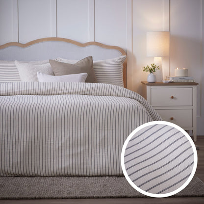 Amalfi 200 Thread Count Pinstripe Duvet Cover & Pillowcase Set - Cream/Navy - DUSK