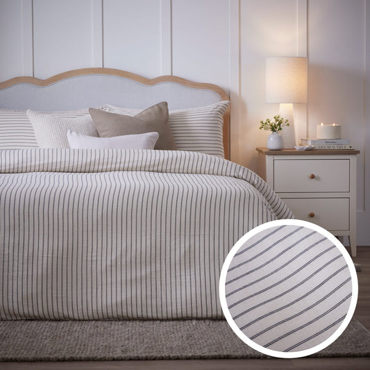 Amalfi 200 Thread Count Pinstripe Duvet Cover & Pillowcase Set - Cream/Navy - DUSK