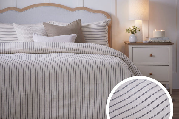 Amalfi 200 Thread Count Pinstripe Duvet Cover & Pillowcase Set - Cream/Navy - DUSK