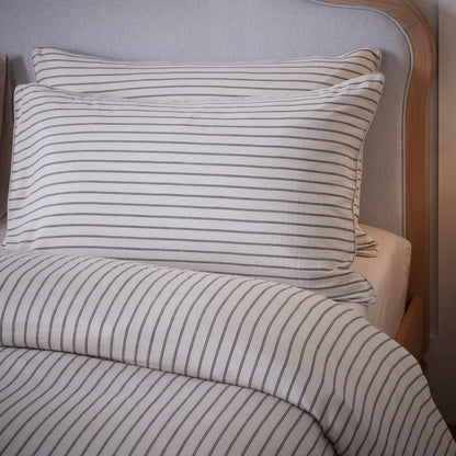 Amalfi Pinstripe Duvet Cover Set - White/Navy - DUSK