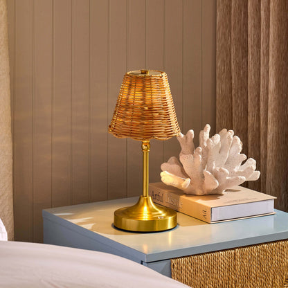 Anika Rechargeable Rattan Table Lamp - Gold - DUSK