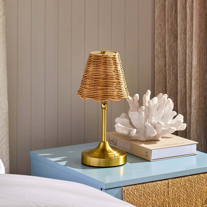 Anika Rechargeable Rattan Table Lamp - Gold - DUSK