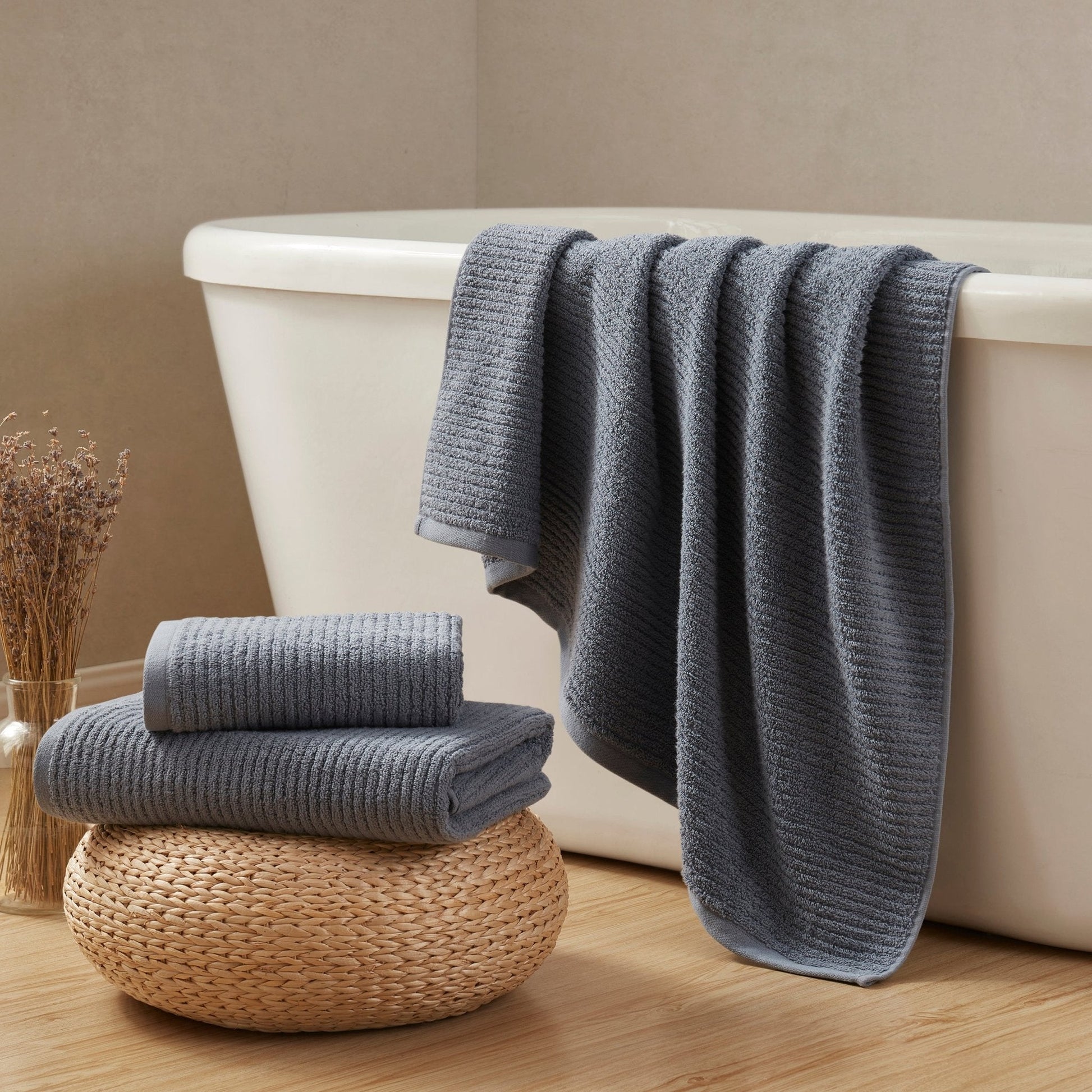 Antigua Fine Ribbed Towel Collection - Smokey Blue - DUSK