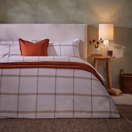 Anton Brushed Cotton Check Duvet Cover - Natural - DUSK