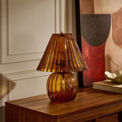 Anya Ribbed Glass Lamp - Amber - DUSK