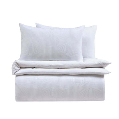 Archie Geo Woven Jaquard 200 Thread Count Duvet Cover & Pillowcase Set - White - DUSK