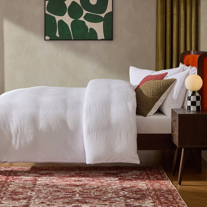Archie Geo Woven Jaquard 200 Thread Count Duvet Cover & Pillowcase Set - White - DUSK