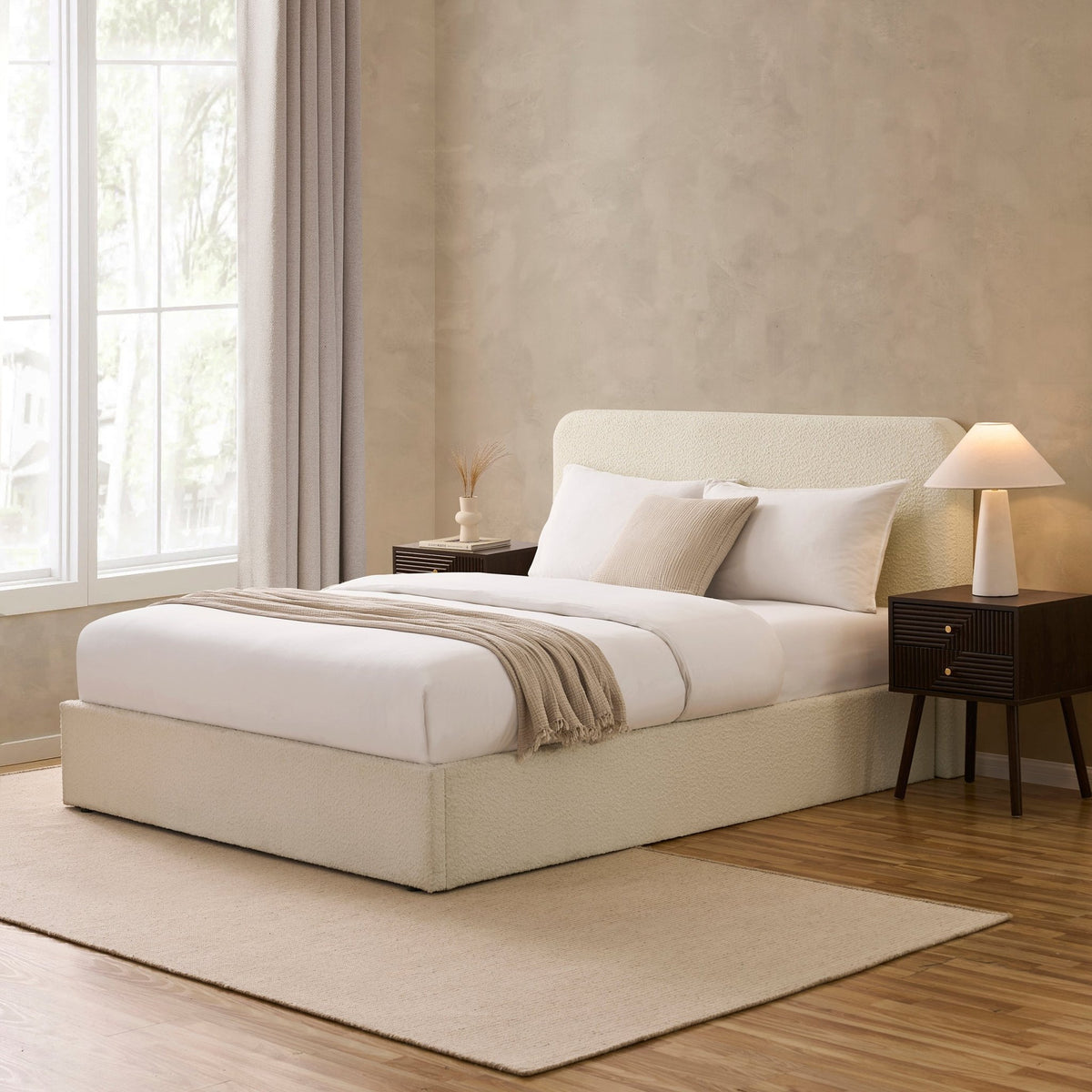 Ascot Bouclé Ottoman Storage Bed - Off White - DUSK
