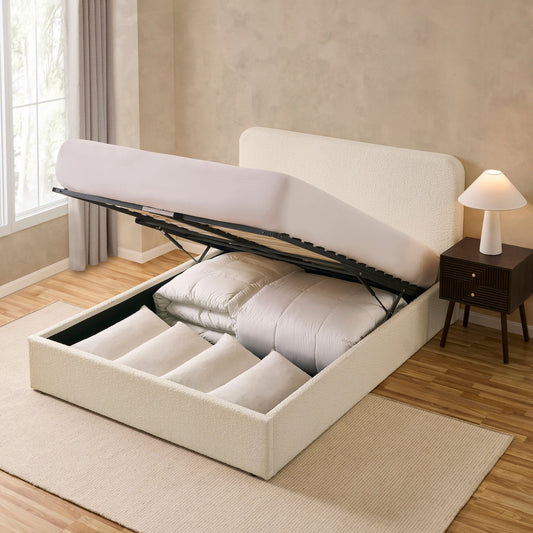 Ascot Bouclé Ottoman Storage Bed - Off White - DUSK