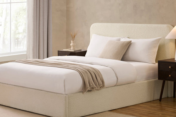 Ascot Bouclé Ottoman Storage Bed - Off White - DUSK