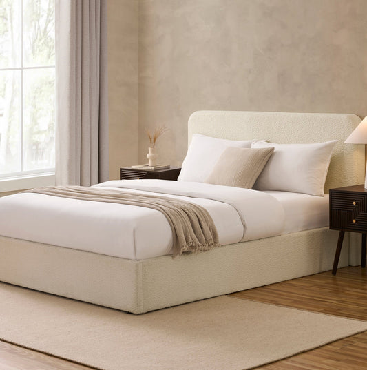 Ascot Bouclé Ottoman Storage Bed - Off White - DUSK