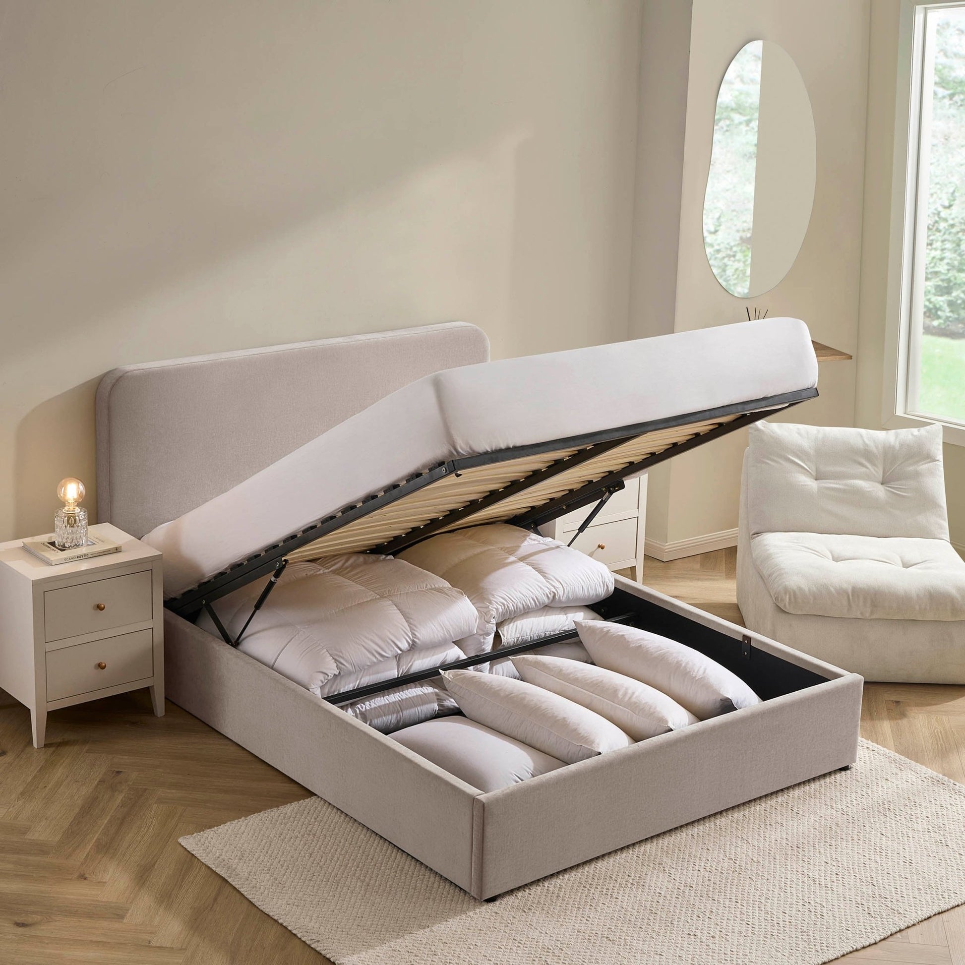 Ascot Ottoman Storage Bed - Chenille Light Grey - DUSK