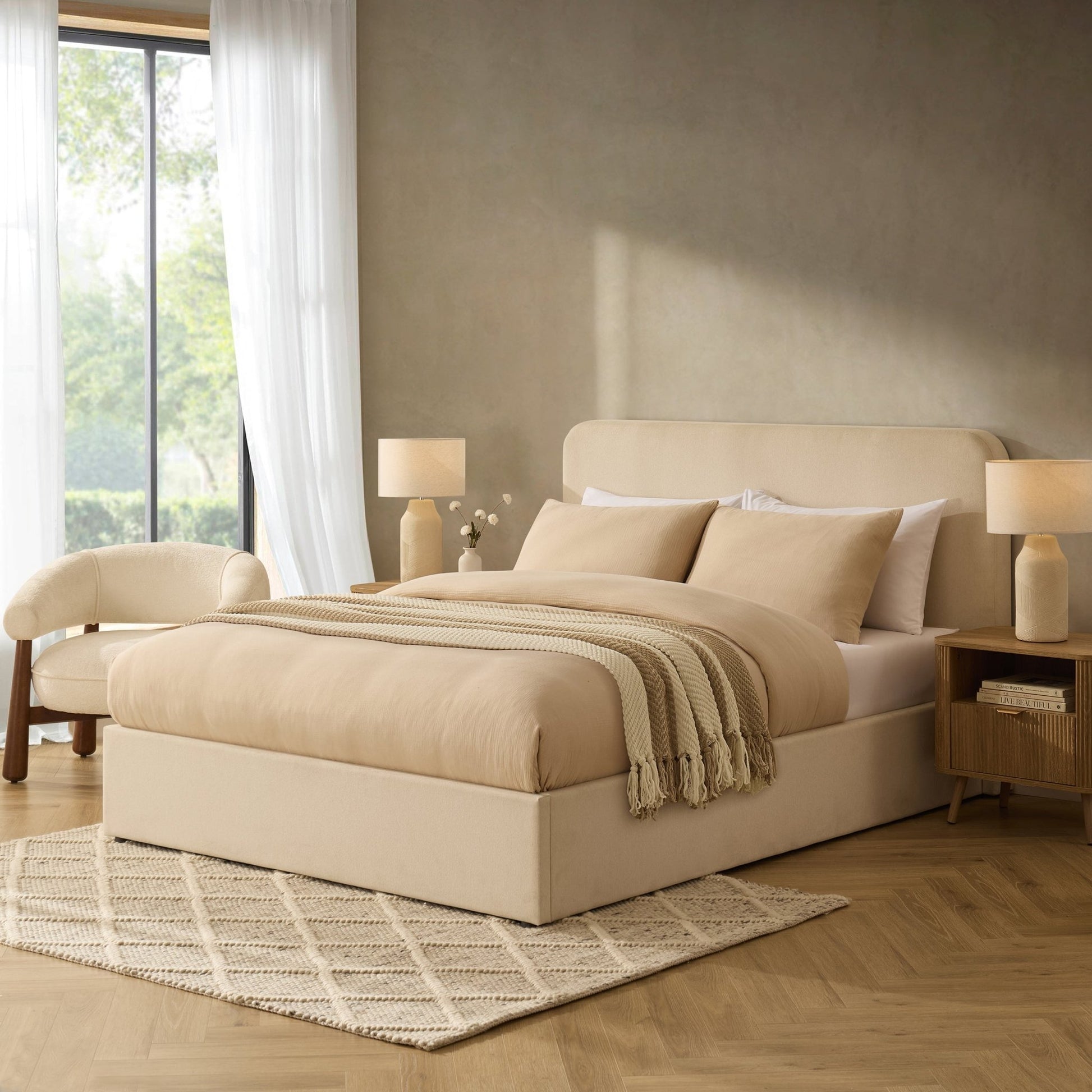 Ascot Ottoman Storage Bed - Cream Linen - DUSK