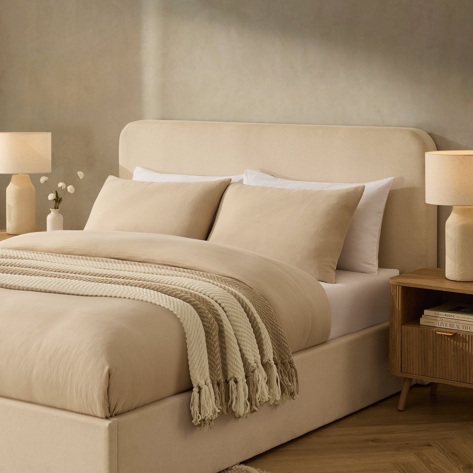 Ascot Ottoman Storage Bed - Cream Linen - DUSK