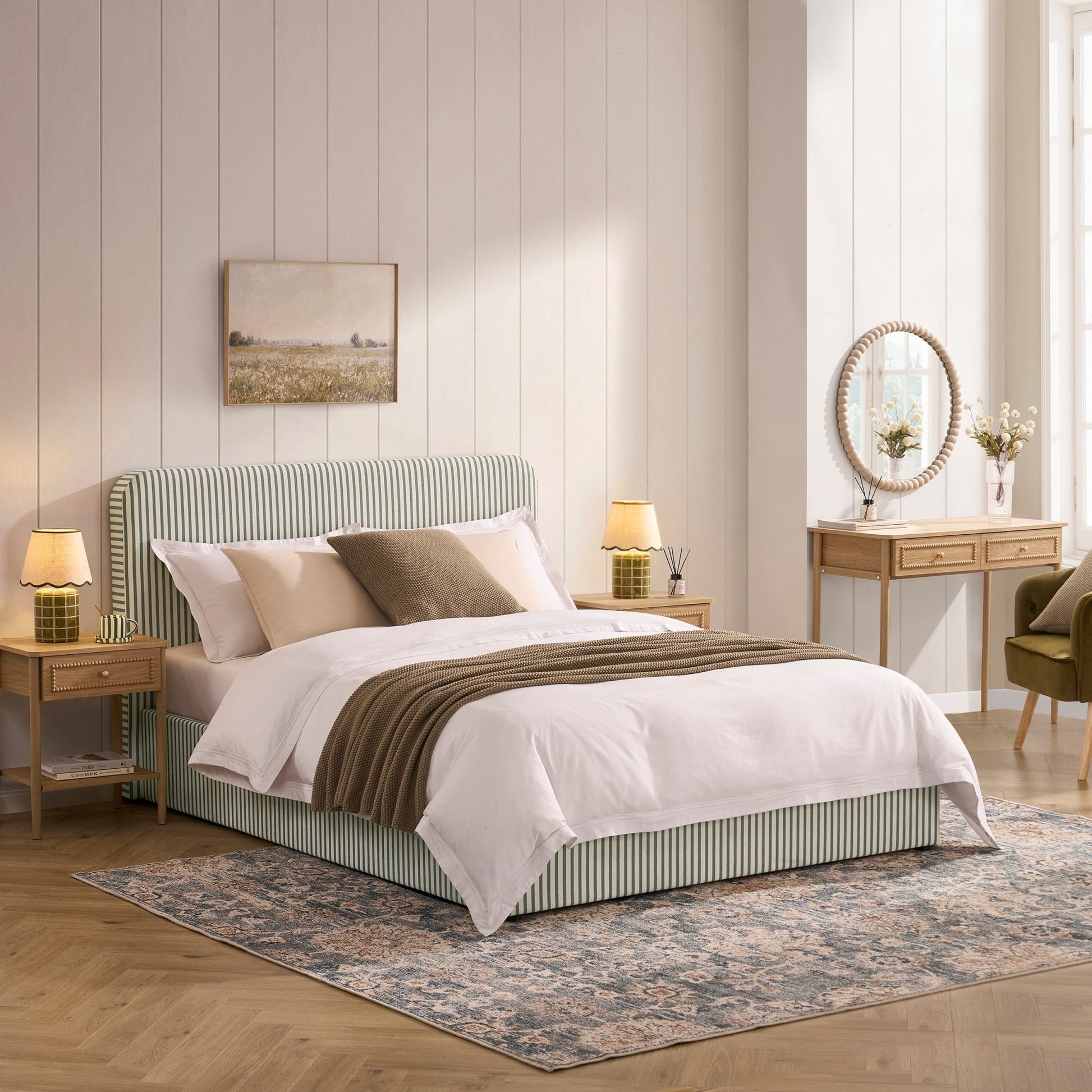 Ascot Ottoman Storage Bed - Sage Stripe - DUSK