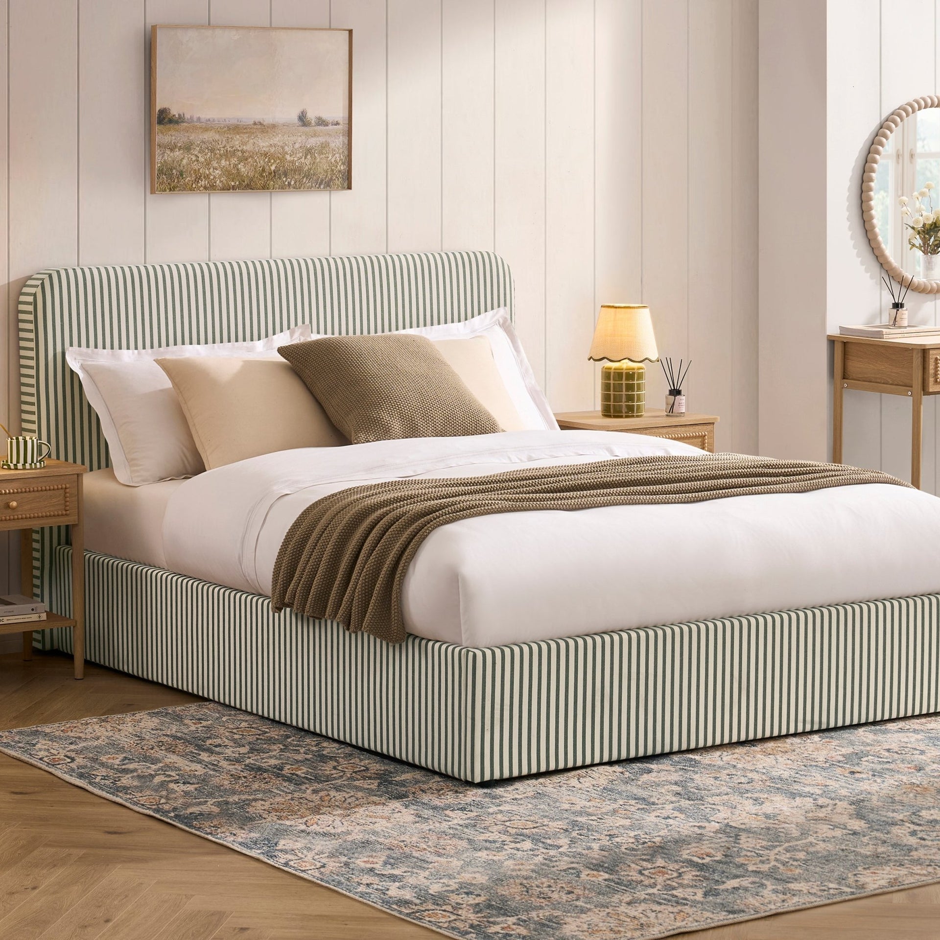 Ascot Ottoman Storage Bed - Sage Stripe