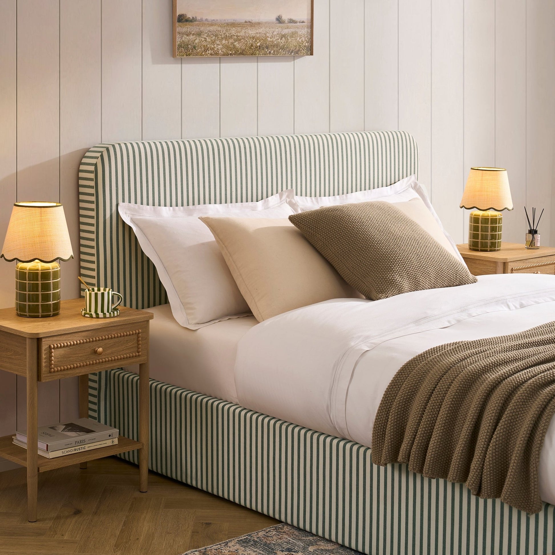 Ascot Ottoman Storage Bed - Sage Stripe - DUSK