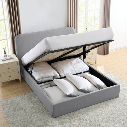 Ascot Ottoman Storage Bed - Woven Light Grey - DUSK