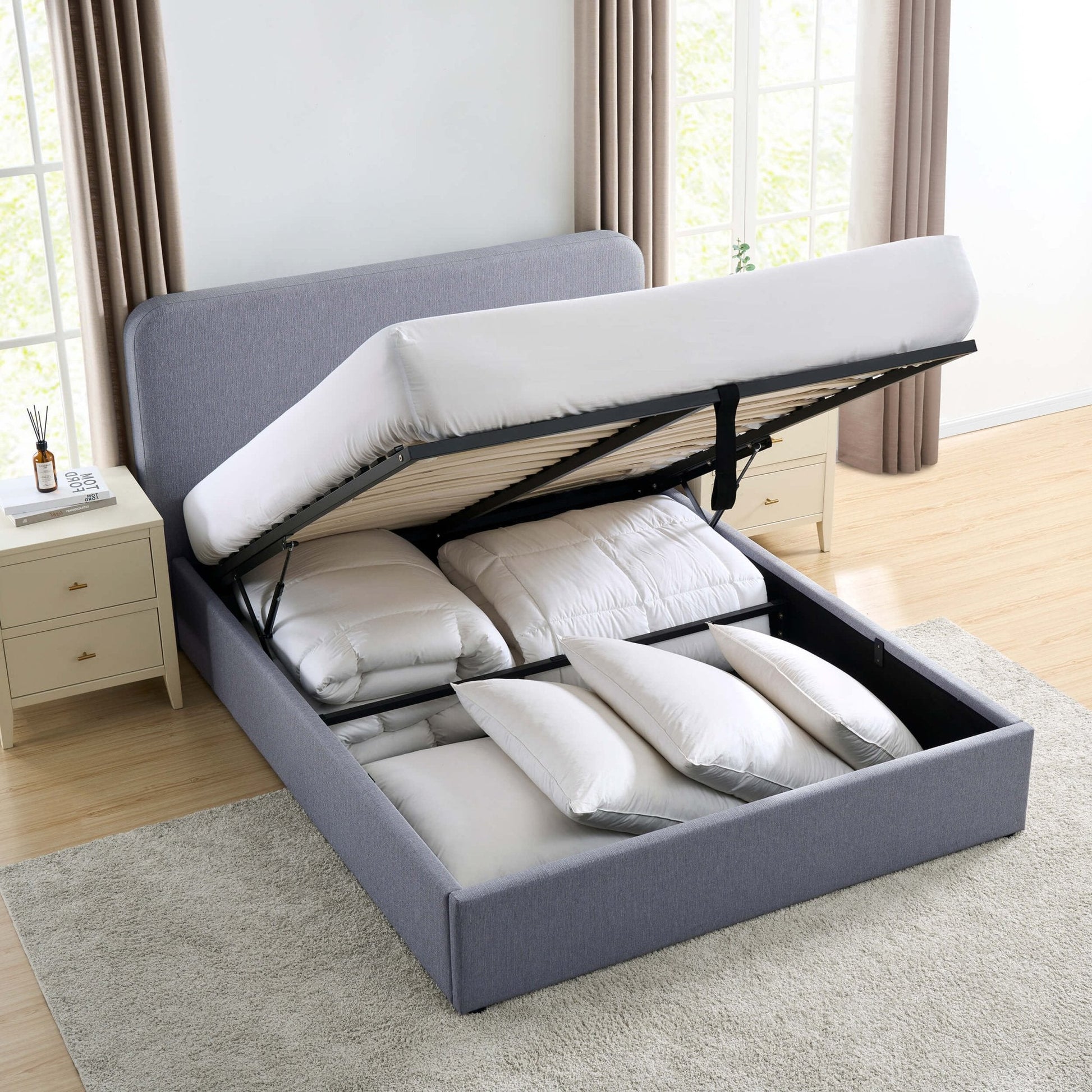 Ascot Ottoman Storage Bed - Woven Light Grey - DUSK