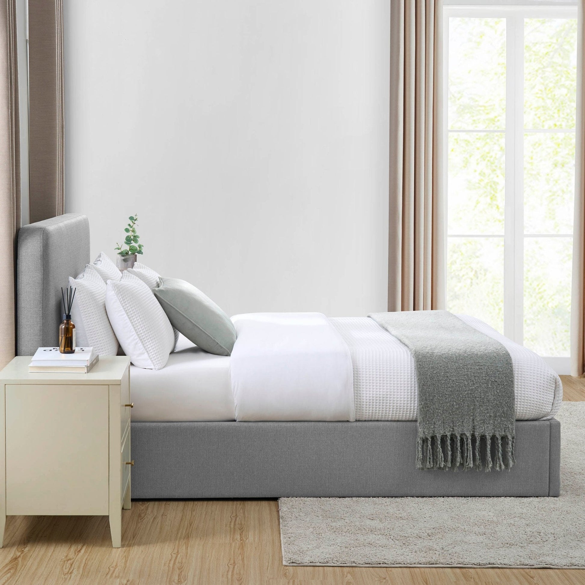 Ascot Ottoman Storage Bed - Woven Light Grey - DUSK