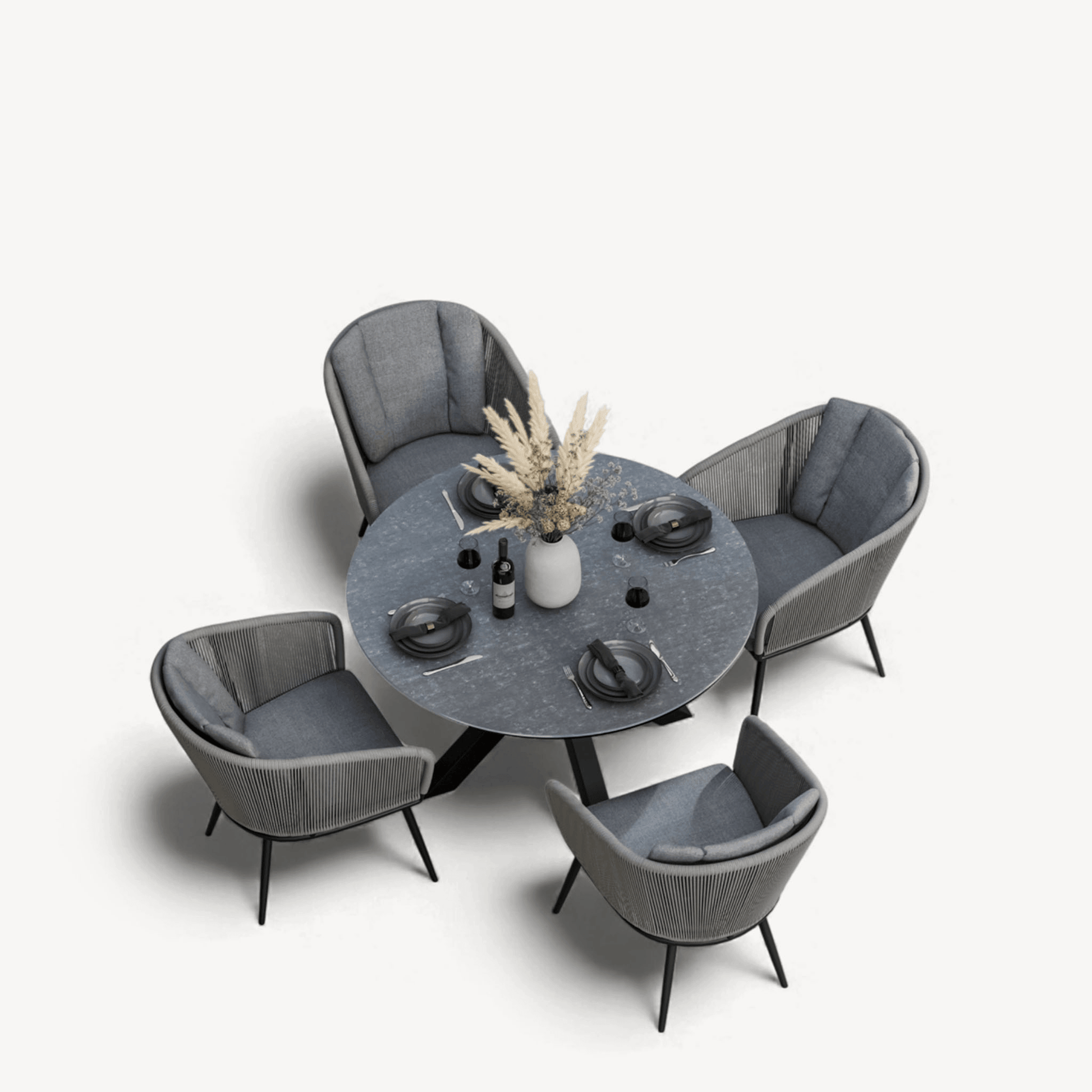 Aspen Outdoor 4 Seater Round Dining Table and Chairs - Grey - DUSK