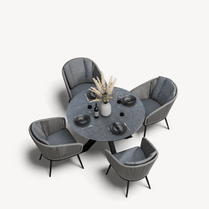 Aspen Outdoor 4 Seater Round Dining Table and Chairs - Grey - DUSK