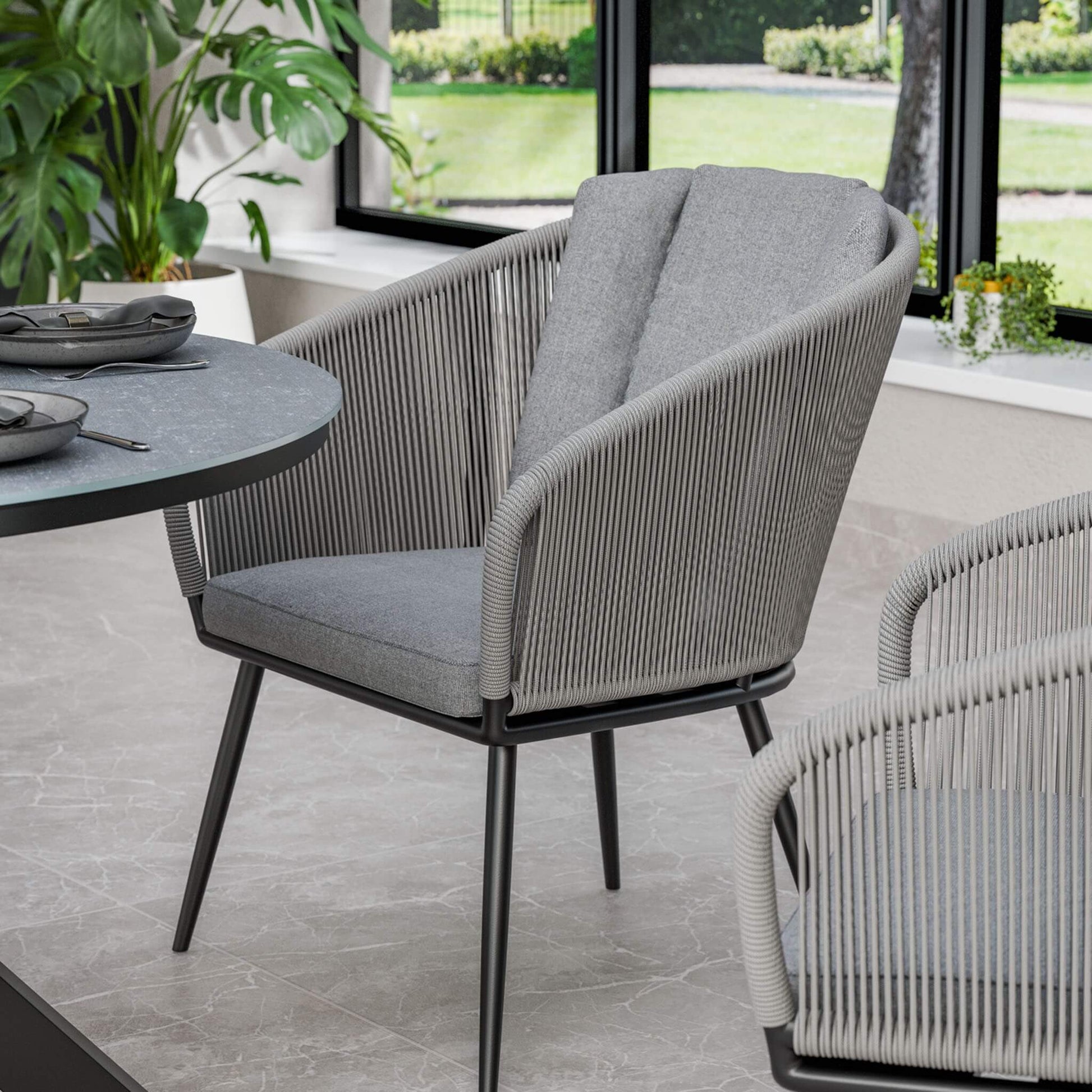 Aspen Outdoor 4 Seater Round Dining Table and Chairs - Grey - DUSK