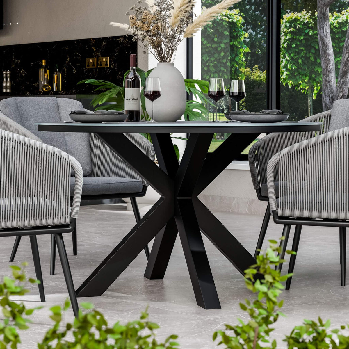 Aspen Outdoor 4 Seater Round Dining Table and Chairs - Grey - DUSK
