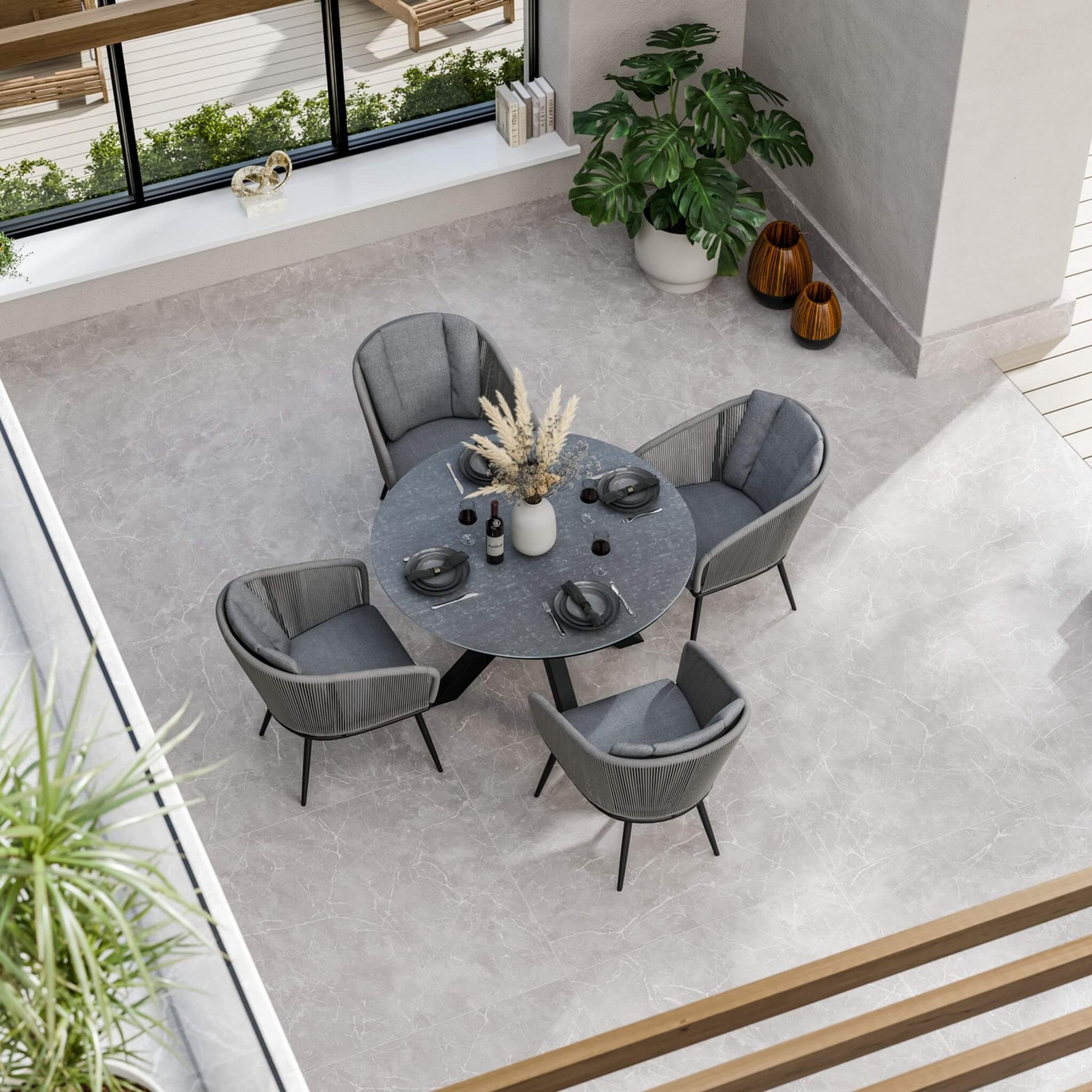 Aspen Outdoor 4 Seater Round Dining Table and Chairs - Grey - DUSK