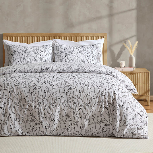 Astrid Duvet Cover & Pillowcase Set - Off White/Black - DUSK