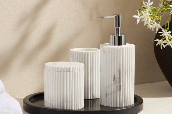 Athena Marble Effect Resin Storage Pot - White - DUSK