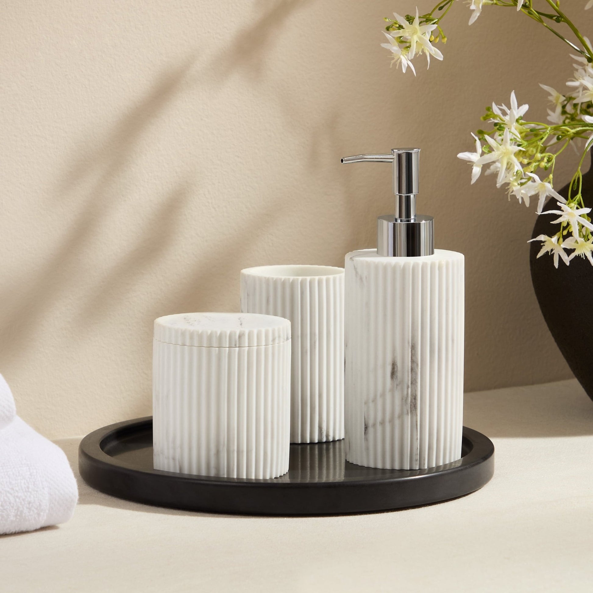 Athena Marble Effect Resin Storage Pot - White - DUSK