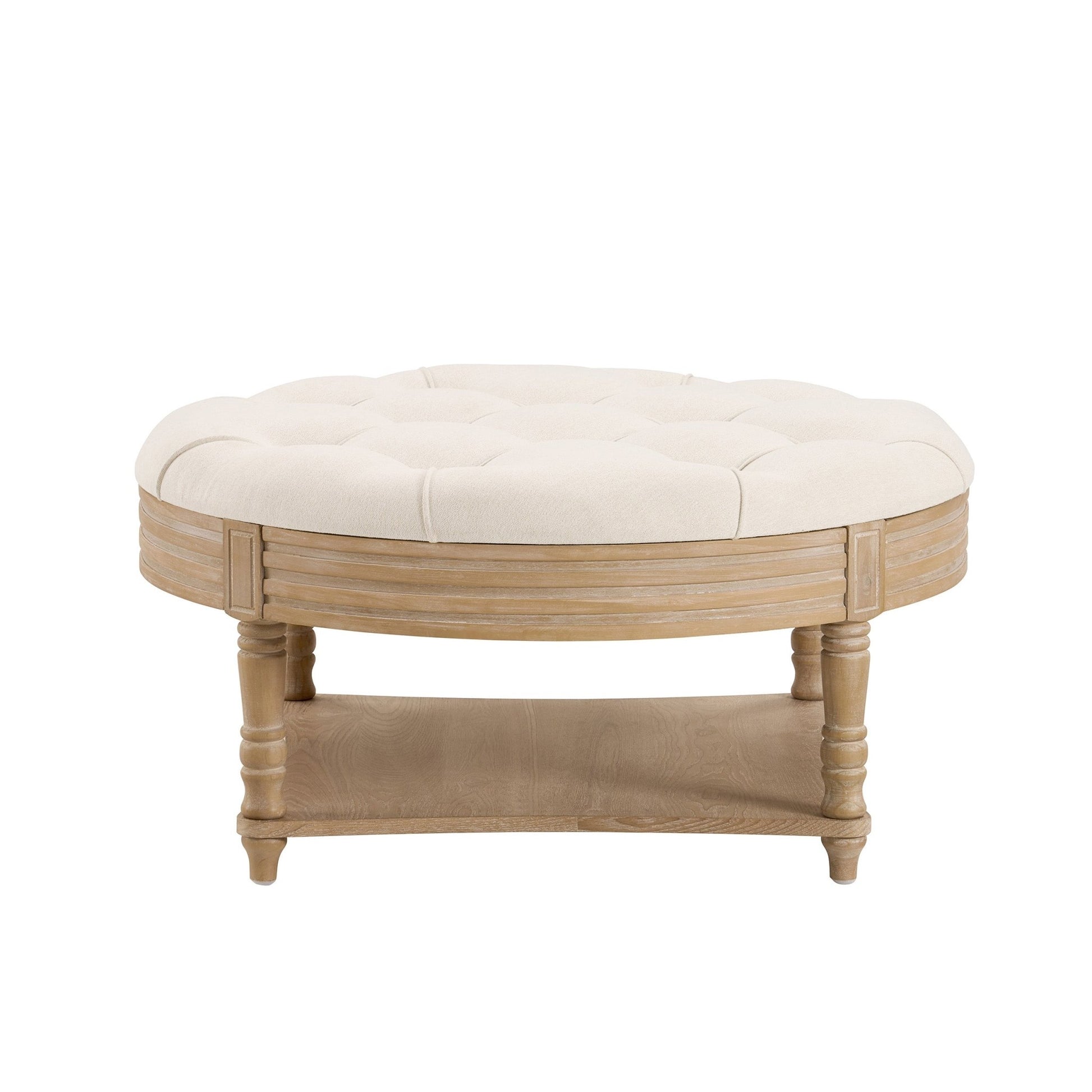 Aubrey Round Coffee Table Pouffe - Cream Linen - DUSK