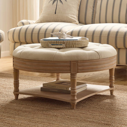 Aubrey Round Coffee Table Pouffe - Cream Linen - DUSK