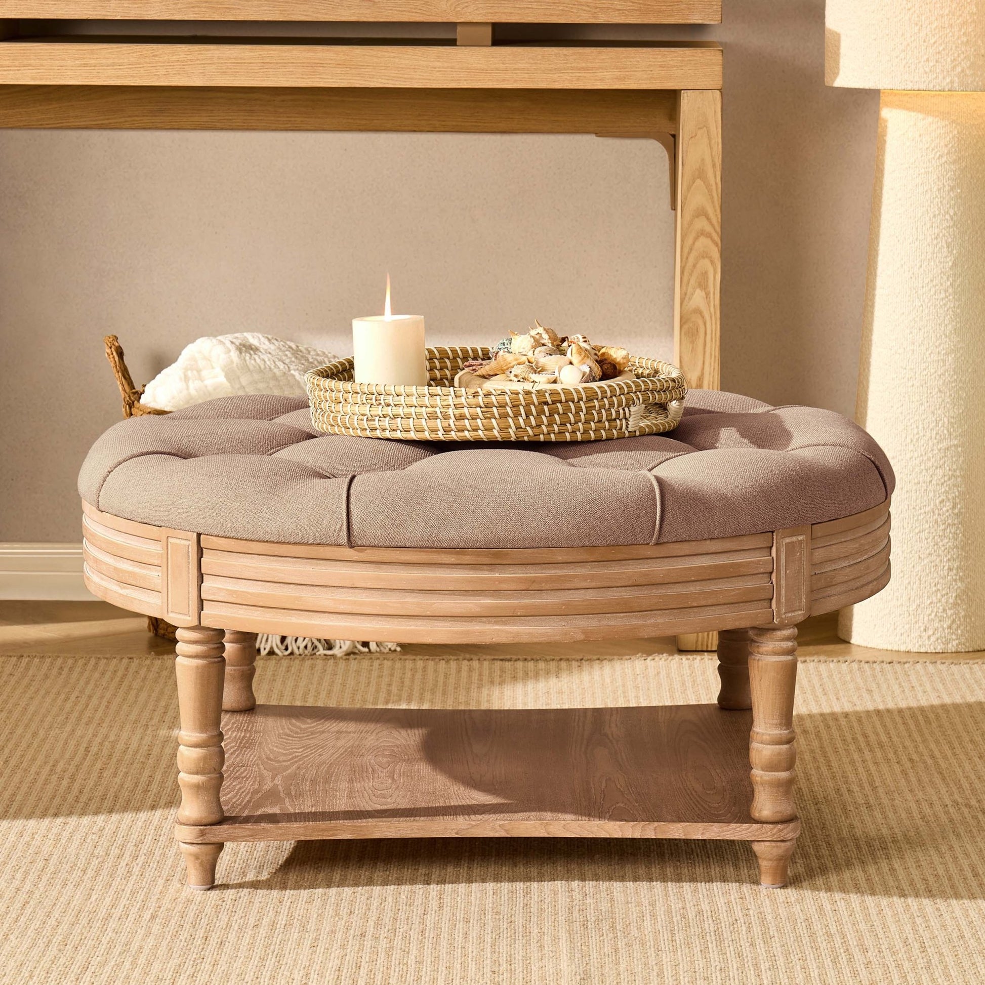 Aubrey Round Coffee Table Pouffe - Oatmeal - DUSK