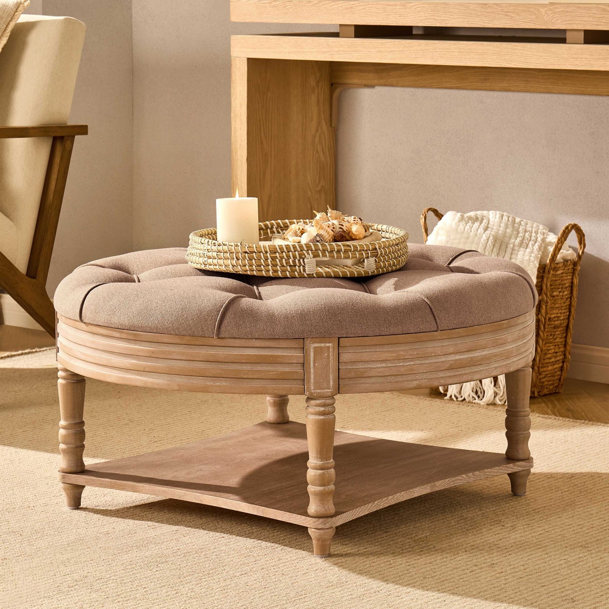 Aubrey Round Coffee Table Pouffe - Oatmeal - DUSK