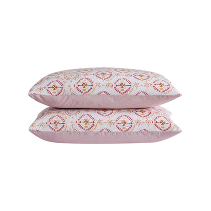 Aurora 100% Cotton Tile Print Duvet Cover & Pillowcase Set - Pink - DUSK