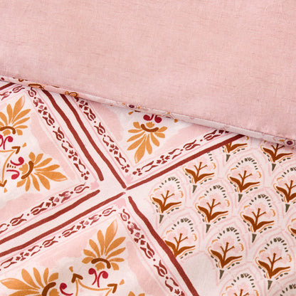 Aurora 100% Cotton Tile Print Duvet Cover & Pillowcase Set - Pink - DUSK