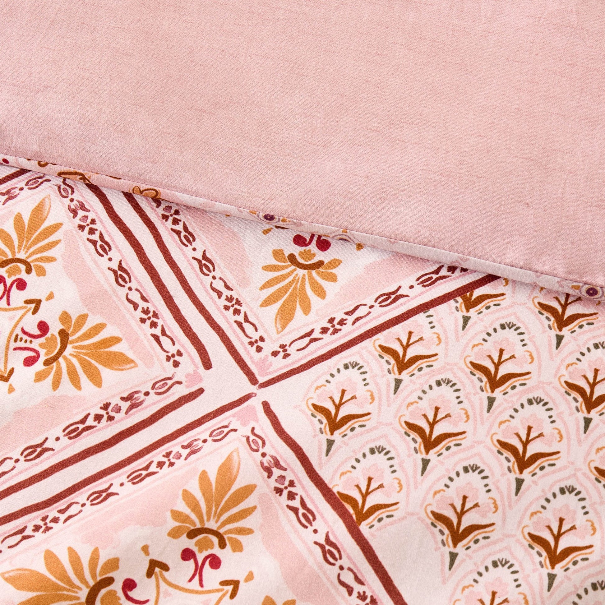 Aurora 100% Cotton Tile Print Duvet Cover & Pillowcase Set - Pink - DUSK