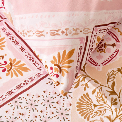 Aurora 100% Cotton Tile Print Duvet Cover & Pillowcase Set - Pink - DUSK