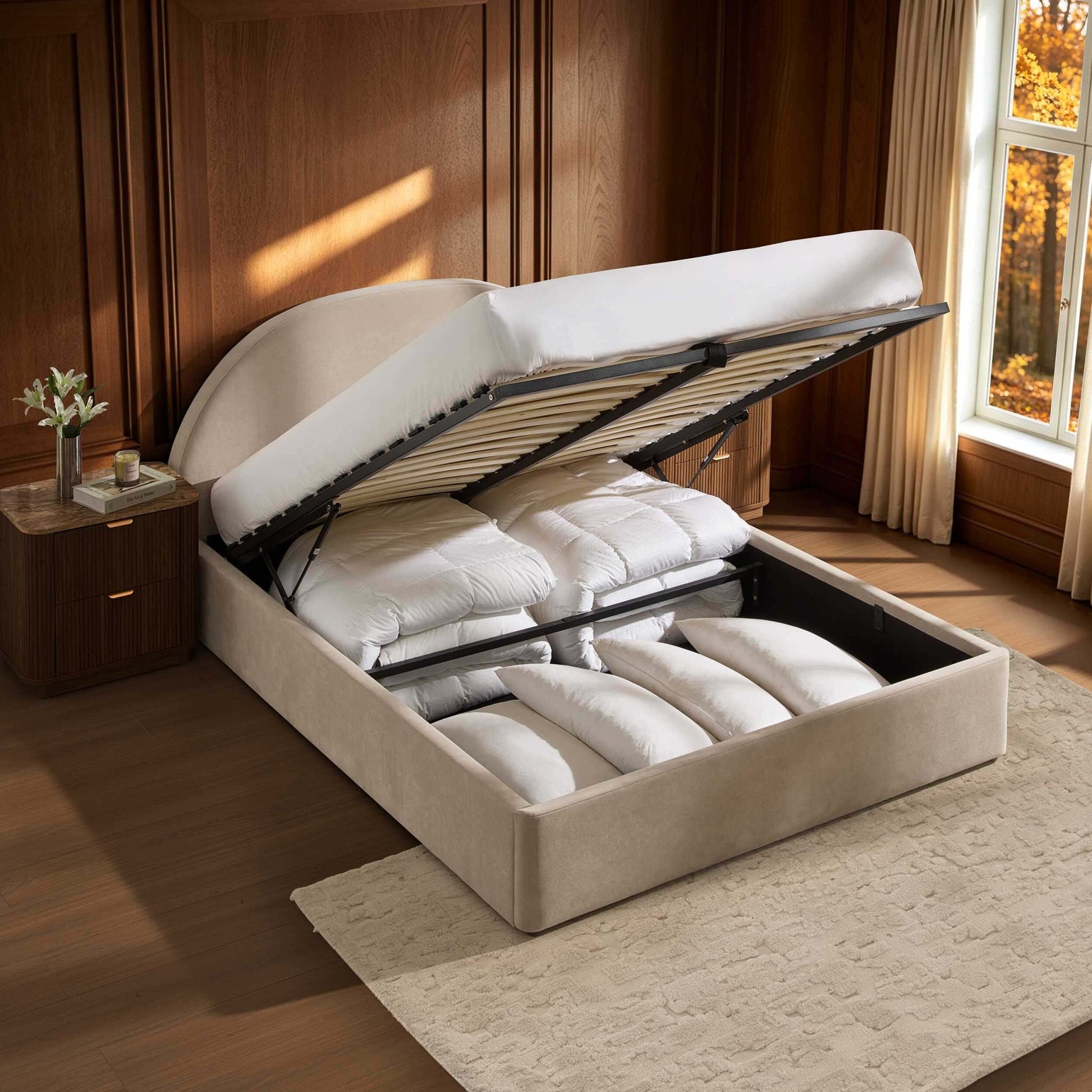 Austin Ottoman Storage Bed - Stone - DUSK