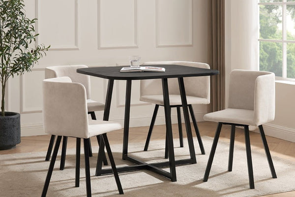 Ava Space Saver 4 Seater Dining Table and Chairs - Black/Sand - DUSK