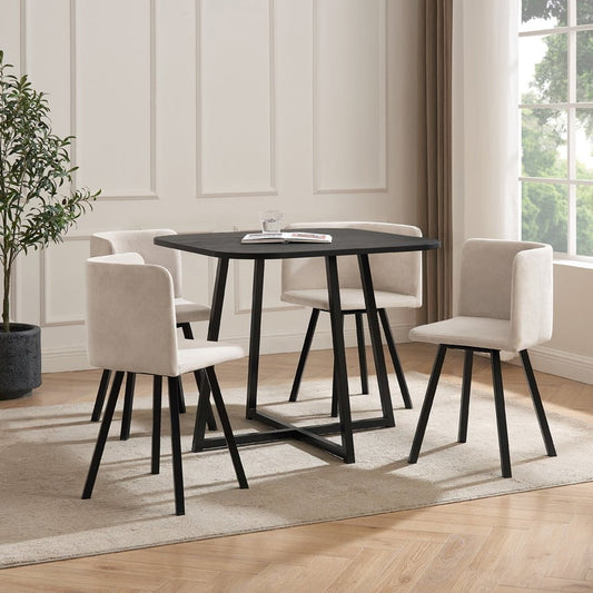 Ava Space Saver 4 Seater Dining Table and Chairs - Black/Sand - DUSK